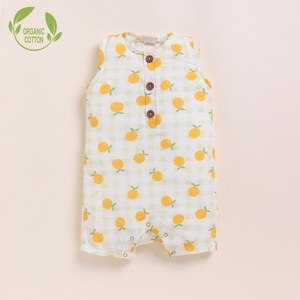 Media mameluco de muselina orgánica de calidad superior con estampado naranja para la comodidad y el estilo del bebé - Product Image 1