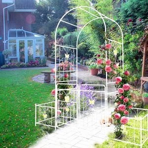 Arco da Giardino in Metallo Bianco Crema 79,5 L x 86,6 H con Cancello, Supporto per Piante Rampicanti da Esterno, Traliccio per Rose e Recinzione - Product Image 4