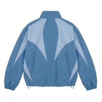 Tren Terbaru Setelan Celana Wind Breaker Pria Panel Hitam Abu-abu Logo Kustom, Jaket Vintage Kasual Satin Bernapas untuk Musim Panas