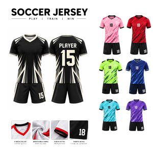 Custom Sublimated Soccer Jersey Set <b>Black</b> <b>White</b> Geometric V-Neck Short Sleeve Moisture Wicking Adult Men 100% Polyester - Product Image 3