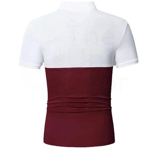 Polo de hombre con bloques de color, manga corta, diseño sólido, tejido informal, blanco y burdeos - Product Image 2
