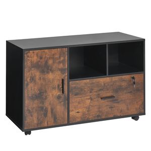 Armadietto Portadocumenti Mobile Regolabile con Ripiani Aperti e Vano Laterale Chiudibile in Legno, Spedizione Gratuita - Product Image 1