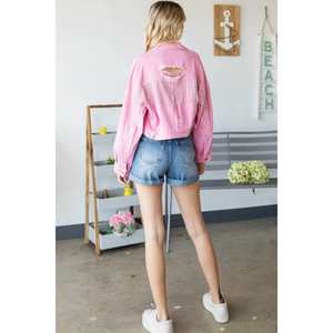 Veveret Veste en jean boutonnée avec franges Manteaux tendance pour femme - Product Image 1