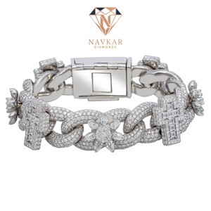 Hip Hop Style Cuban Link Bracelet Moissanite Diamond Bracelet Silver Plated Diamond Link Bracelet For <b>Men</b> - Product Image 2