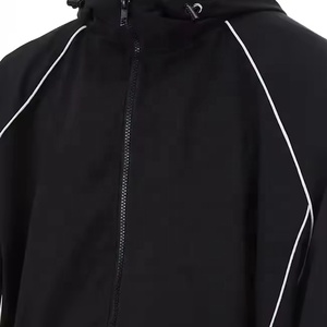 Ensemble de survêtement unisexe noir avec fermeture éclair intégrale, coupe décontractée coupe-vent, couleur unie, en polyester, pour l'hiver - Product Image 4