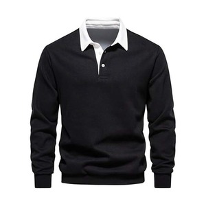 <b>Men's</b> <b>Long</b> <b>Sleeve</b> Polo <b>Shirt</b> Color Block <b>White</b> Collar Black Rugby Training Jersey Breathable Top - Product Image 1