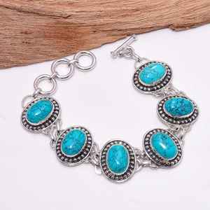 Turquoise Oval <b>Stone</b> Bracelet Boho Silver Statement Bracelet Vintage Style Handmade Jewelry Gift For Her - Product Image 4
