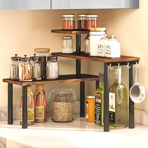Pine Wood Whitewash 3-Tier <b>Rustic</b> Spice <b>Shelf</b> Farmhouse Kitchen Organizer Wholesale - Product Image 1