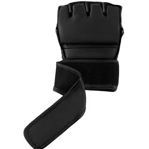 Gants de sparring MMA en cuir noir, demi-doigts, imperméables, respirants, unisexes, fermeture auto-agrippante, pour l'entraînement de boxe - Product Image 4