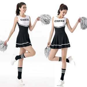 Ensemble d'uniformes de cheerleading noir et blanc avec pompons assortis, robe de cheerleading pour filles, tenue de performance d'équipe, tenue de sport - Product Image 6