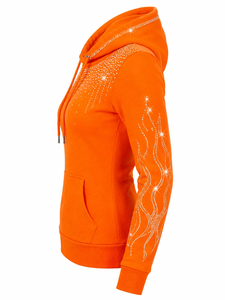 Women's Breathable Summer <b>Rhinestone</b> Zip Hoodie Front Logo 100% Cotton Fleece Long Sleeve Casual Sweatshirt Soft Warm <b>Jacket</b> - Product Image 5