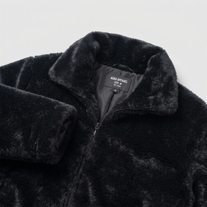 Veste en fausse fourrure noire pour homme avec col rabattable, fermeture éclair, longueur courte, épaisse et chaude - Product Image 3