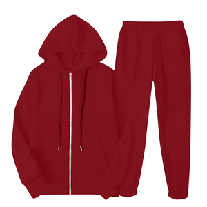 Chándal con capucha de color liso para mujer, cierre de cremallera completa, al por mayor, rojo, 100% algodón, material de peso medio, bolsillos laterales - Product Image 5