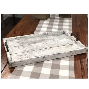 Wholesale White Wood Serving <b>Trays</b> With Black Metal Handles <b>Large</b> Rectangular Farmhouse Coffee Table Decorative <b>Tray</b> For Home - Product Image 1