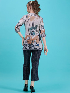 Pantalones de Mujer 100% Algodón, Elegantes, Casuales, con Estampado Floral, para la Playa, Otoño, Románticos, para Fiesta, con Botones, Tallas Grandes - Product Image 3