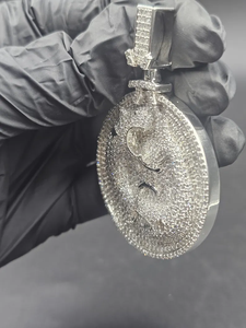 Collier Hip Hop Premium Iced Out avec pendentif rond en moissanite argentée, effet diamant, serti pavé, pour hommes et femmes - Product Image 2