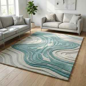 Alfombra de Lana Hecha a Mano con Diseño Abstracto, Textura Suave, Color Azul Claro, para Sala de Estar o Dormitorio, 1 Pieza - Product Image 2