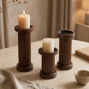Support de bougie cylindrique en bois pour décoration intérieure, style ferme, sans fumée, grand porte-bougie pour table à manger, Noël - Product Image 1