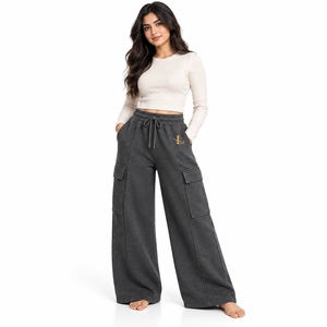 Pantalones deportivos de mezcla de algodón de primera calidad, tela cómoda, adecuados para uso diario, pantalones informales de pierna ancha para mujer, pantalones informales de corte relajado, suaves - Product Image 5