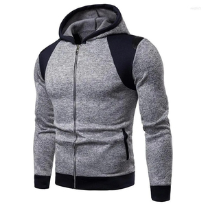 Sudadera con Capucha y Cremallera para Hombre, Estilo Invierno 2026, Corte Ajustado, Manga Raglán, Color Sólido, Tejido de Punto, Informal, para Otoño, Gris y Negro - Product Image 1