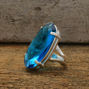 Prong <b>Set</b> Blue Topaz <b>Ring</b> Natural Gemstone <b>Ring</b> Artisan Jewelry - Product Image 1
