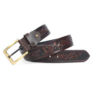 Cinturón de herramientas de cuero occidental de grano completo de vaquero occidental unisex, hebilla grabada floral vintage, estilo de moda para Vaqueros - Product Image 4