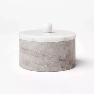 Pot de rangement en marbre blanc très vendu avec couvercle à poignée en métal doré, conteneur décoratif de luxe, organisateur de salle de bain moderne, qualité supérieure - Product Image 4