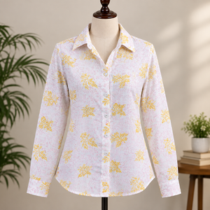 เสื้อเชิ้ตผ้าฝ้าย 100% ลายดอกไม้ คอวี ติดกระดุมด้านหน้า ทรงหลวม แขนยาว มีเข็มขัด สไตล์ลำลอง เป็นมิตรกับสิ่งแวดล้อม ซักได้ ปักลาย แฟชั่นสำหรับผู้หญิง - Product Image 1