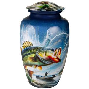 Urna Funeraria para Cremación 'Vamos a Pescar' - Blanca, Capacidad de 200 Pulgadas Cúbicas, Estilo Americano con un Pescador Atrayendo la Gran Captura - Product Image 5