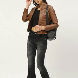 Chaqueta de Cuero Genuino para Mujer, Diseño Sólido, Transpirable, Impermeable y Resistente al Viento, Personalizable al por Mayor - Product Image 1