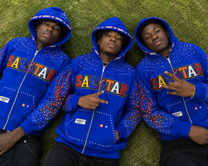 Sudadera con capucha y cremallera para hombre, personalizada, azul, con gráfico de diamantes de imitación, estilo urbano, premium, bordada, moda hip hop - Product Image 5