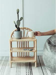 Étagère d'appoint en rotin naturel à 3 niveaux avec étagères tressées pour le rangement dans le salon et la chambre à coucher, organiseur en rotin à 3 niveaux - Product Image 6