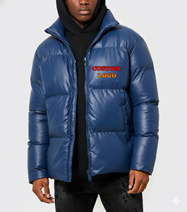 Chaqueta de invierno acolchada de lona brillante con logotipo personalizado de fábrica OEM, cuello alto, precio mayorista, con capucha y cremallera, estilo urbano, teñido liso - Product Image 4