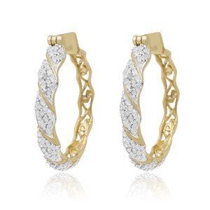 1.13 Cttw Round Cut Natural White Diamond <b>Huggie</b> Hoop Earrings For Womens in Yellow Gold Over 925 Sterling <b>Silver</b>, Prong Set - Product Image 2