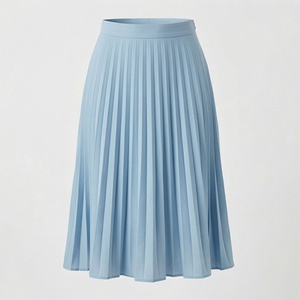 Jupe plissée en mousseline de soie bleu clair pour femme, longueur genou, taille régulière, couleur unie, élégante, toutes saisons - Product Image 1