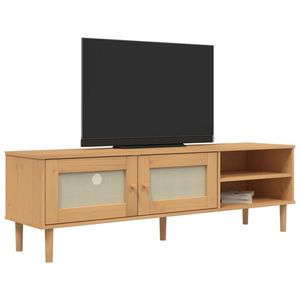 SENJA legno massello pino TV Stand 62.2 "x 15.7" x 19.3 "Rattan Look marrone - Product Image 3