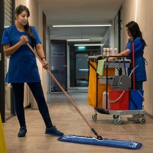 Tête de balai serpillère industrielle A&S réutilisable en microfibre avec manche en aluminium et système d'essorage automatique à haute déshydratation - Product Image 6