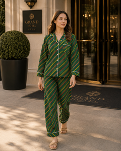 Women Soft Cotton Floral Printed Pajama <b>Set</b> Casual Green Nightwear Long Sleeve Two Piece Loungewear <b>Set</b> Elastic Waist Quick Dry - Product Image 4