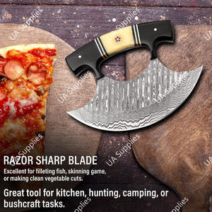 Couteau de chef Ulu professionnel en acier Damas forgé à la main, manche ambidextre, étui en cuir, lame extra-affûtée, personnalisable, pour la cuisine - Product Image 6