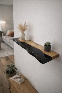 <b>Black</b> Wave Epoxy <b>Console</b> <b>Table</b> Floor Mount Wood Resin Handmade Modern Eco-Friendly Durable Rectangle Entryway Hallway Home - Product Image 5