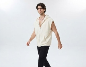 Camiseta sin mangas con capucha y cuello en V para hombre, transpirable, 100% poliéster/algodón, para gimnasio, fitness, entrenamiento muscular. - Product Image 4
