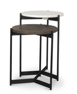Premium Dual Material <b>Nesting</b> Coffee <b>Table</b> White Marble Bronze Wood Accent <b>Table</b> - Product Image 1