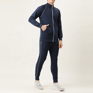 Men's Navy Blue Full <b>Zip</b> Hooded Fleece Tracksuit Solid Color Casual Joggers <b>Sweatshirt</b> Breathable Eco-Friendly Winter Wear - Product Image 4