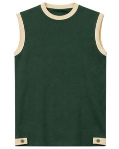 Customized Men Dark <b>Green</b> Sleeveless Tank Top And Shorts Set Casual Summer Cotton Outfit Contrast Trim Drawstring Two Piece Set - Product Image 1
