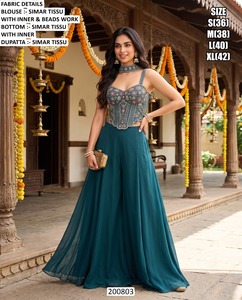 Kurta Traditionnel Élégant en Tissu Simar Teal Bandhani pour Toutes Saisons, avec Broderies de Perles, Séchage Rapide, Longueur au Sol, Coupe Classique, pour Femme, Inde - Product Image 1