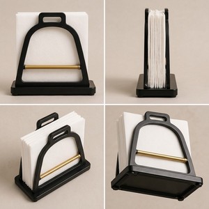 Porte-serviettes moderne en métal noir avec barre dorée, organiseur de serviettes contemporain pour table, pour salle à manger, restaurant, décoration intérieure - Product Image 2
