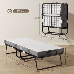 Letto Pieghevole Portatile Singolo con Materasso in Memory Foam e Telaio in Acciaio per Adulti, Colore Bianco - Product Image 3