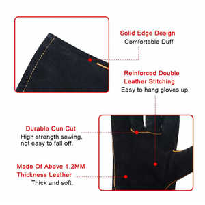 Gants de travail en cuir de vachette de qualité supérieure, résistants à la chaleur et au feu, personnalisables pour barbecue, four, cheminée, protection des mains. - Product Image 4