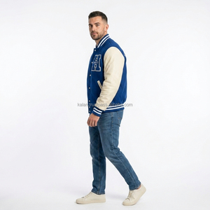 Chaqueta Varsity Personalizada para Hombre, de Lana, con Mangas de Cuero Genuino, Bordada, Casual, de Invierno, con Cuello Alto, Ecológica y Reversible - Product Image 6