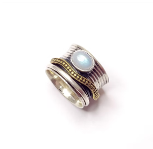 Jaipur Handmade High Quality Moonstone Worry Fidget <b>Spinner</b> <b>Ring</b> Wide Band Unisex Jewelry Wholesale Supplier - Product Image 3